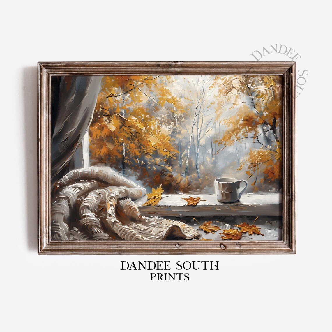Cozy Fall Window View Art Print, Rustic Neutral