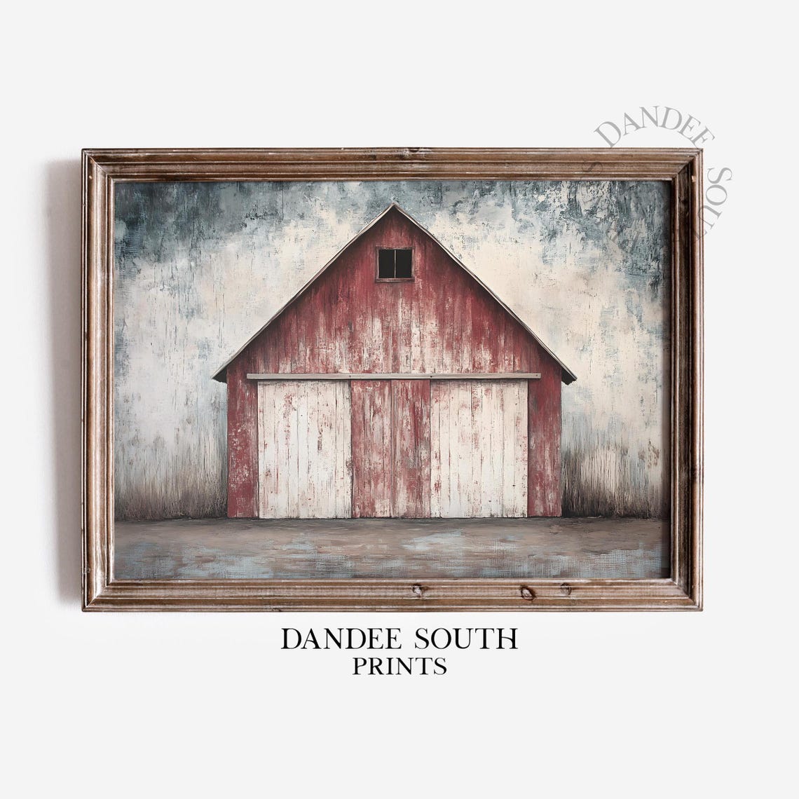 Vintage Weathered Red Barn Rustic Farmhouse Painting Art Print