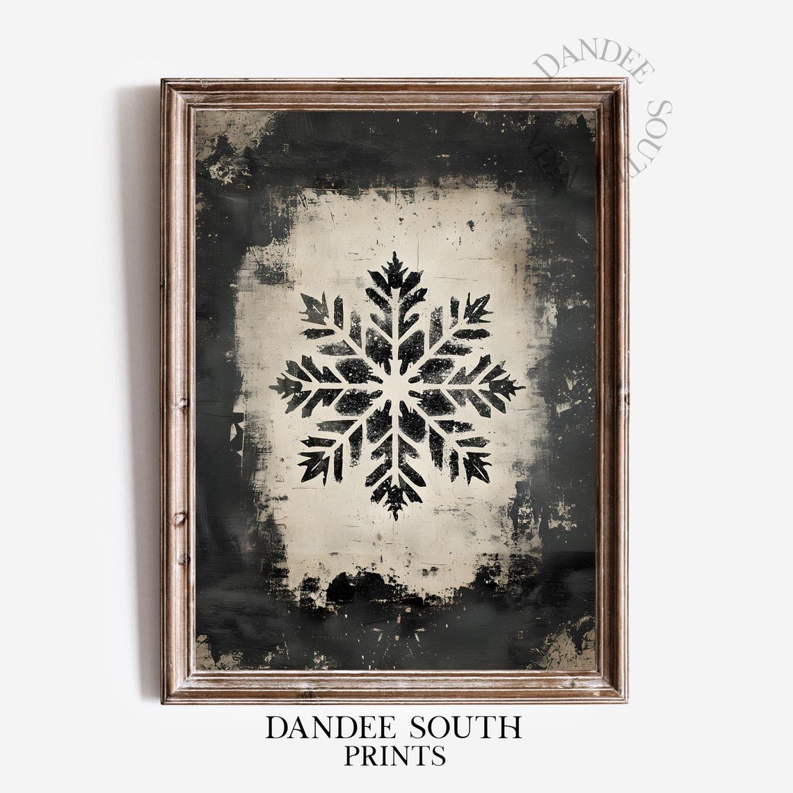Distressed Black Snowflake Cream Vintage Winter Christmas Poster