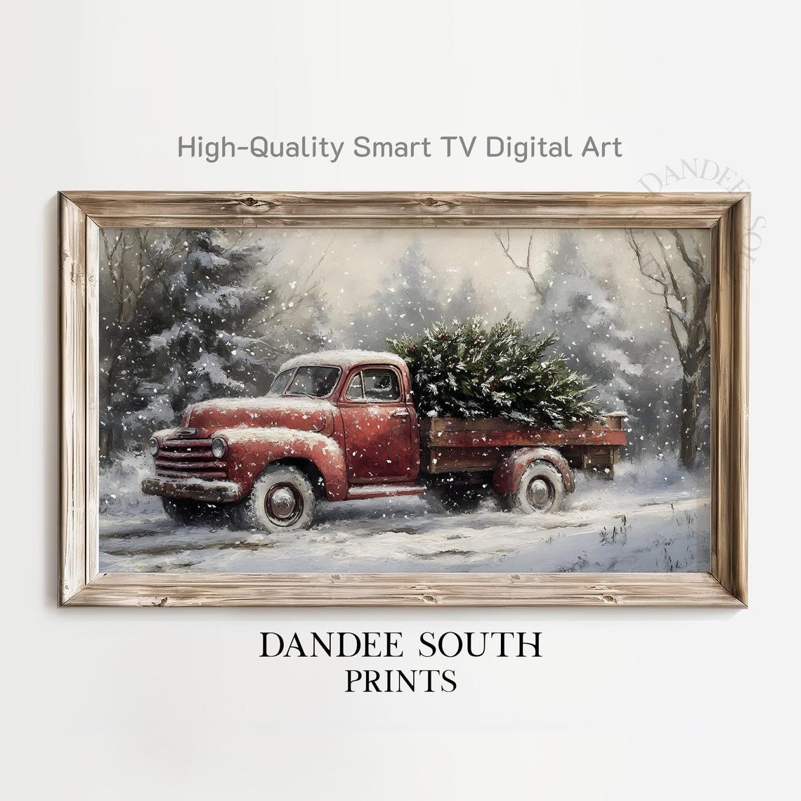 Vintage Red Christmas Truck Snowy Tree Farmhouse Winter Poster