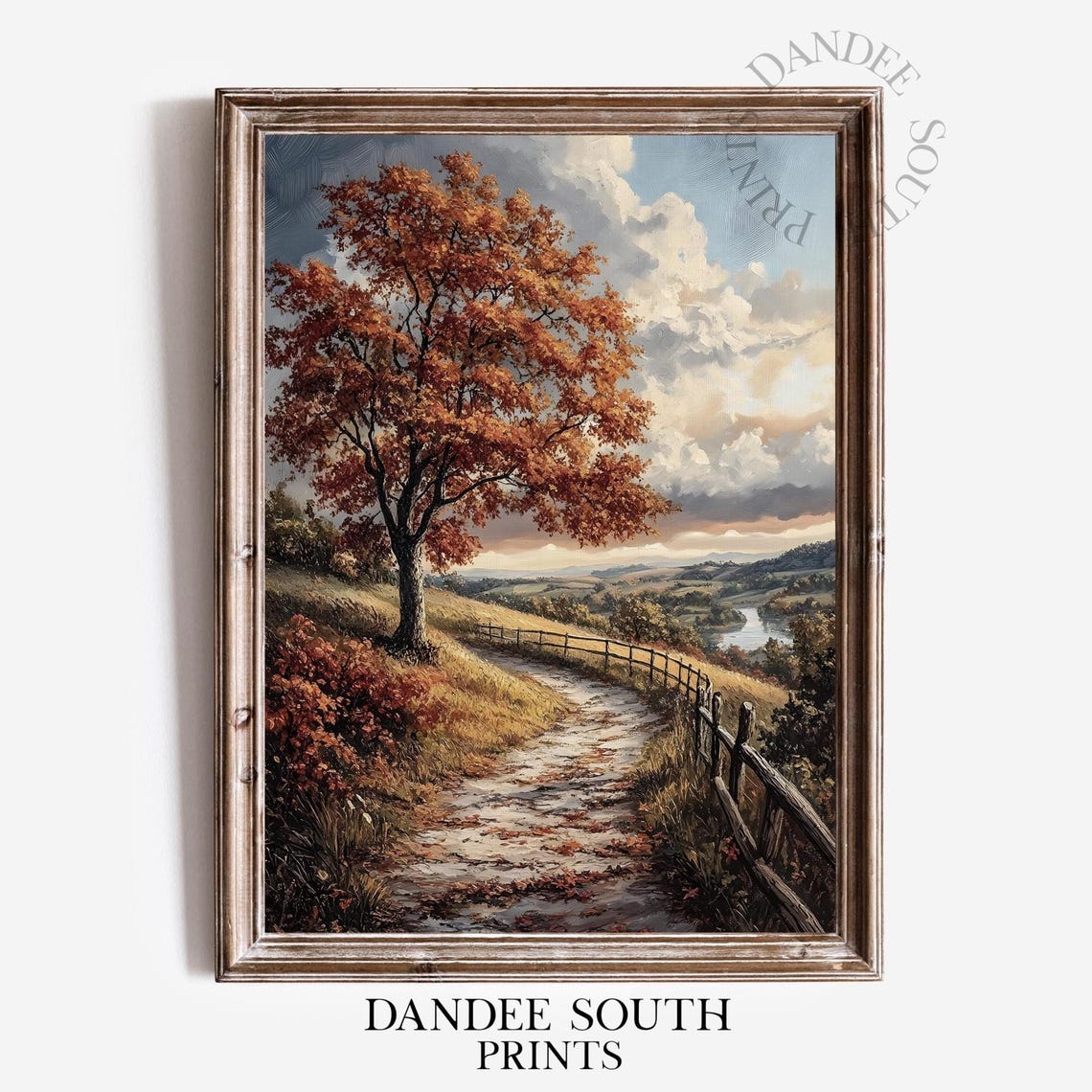 Fall Landscape Wall Art Vintage Autumn Country Oil Painting Rustic Thanksgiving Decor 578