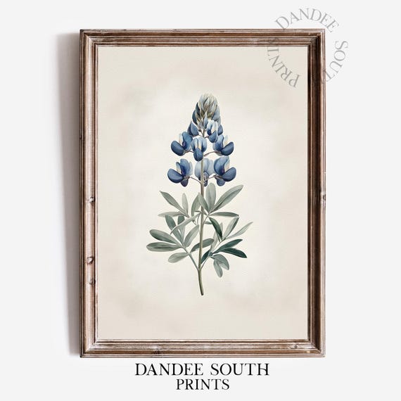Blue Watercolor Floral Wall Art Vintage French Country Farmhouse Botanical Chateaucore Decor 489