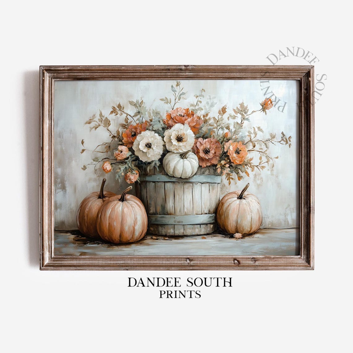 Rustic Fall Wall Art Autumn Wildflowers And Pumpkins Print Flower Bucket Home Decor 602