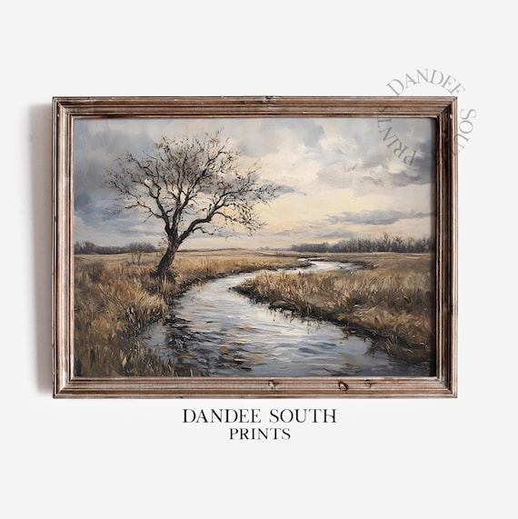 Wall Art Vintage River Landscape Painting Rural Countryside Living Room Moody 293