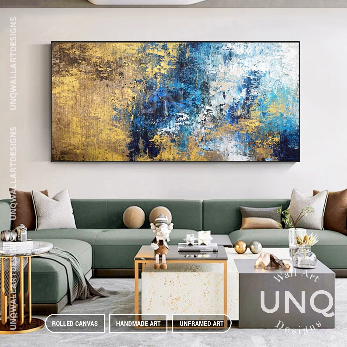 Navy Blue And Gold Vertical Heavy Texture Modern Abstract Art Poster - Image 4