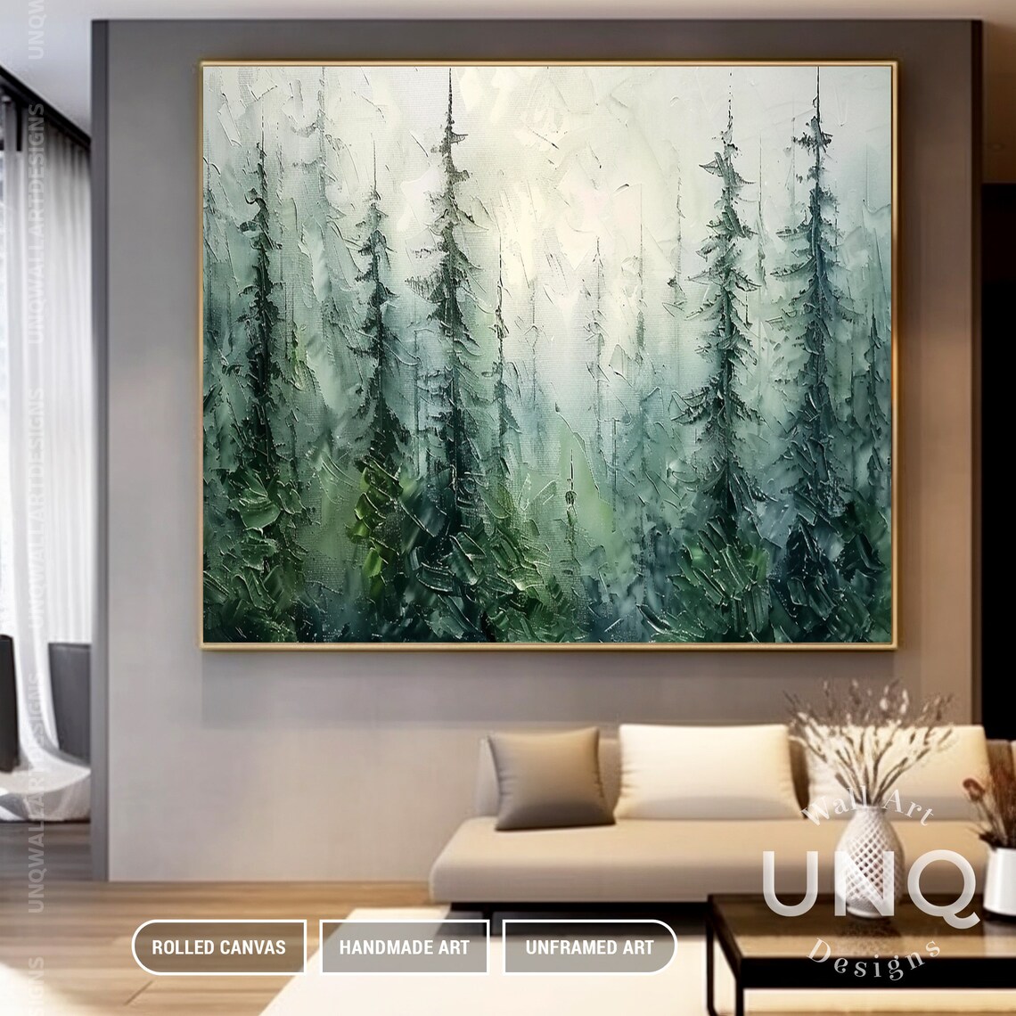 Pine Trees Forest Art Print, Modern Impasto Style - Image 3