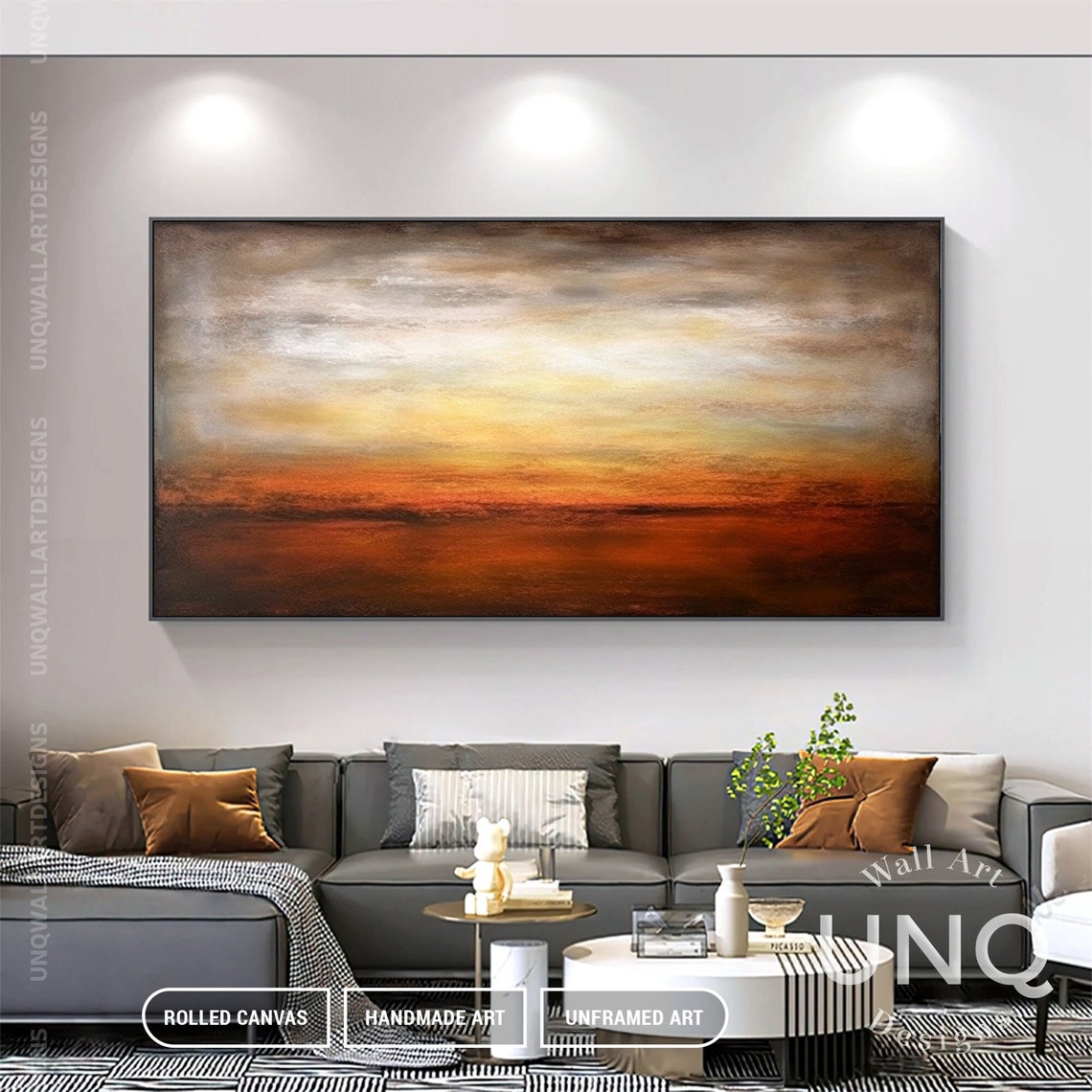 Unique Bronze Sunset Painting For Bedroom Original Handmade Abstract Art Large Artwork On Contemporary Wall Decor Fine Art - Image 6