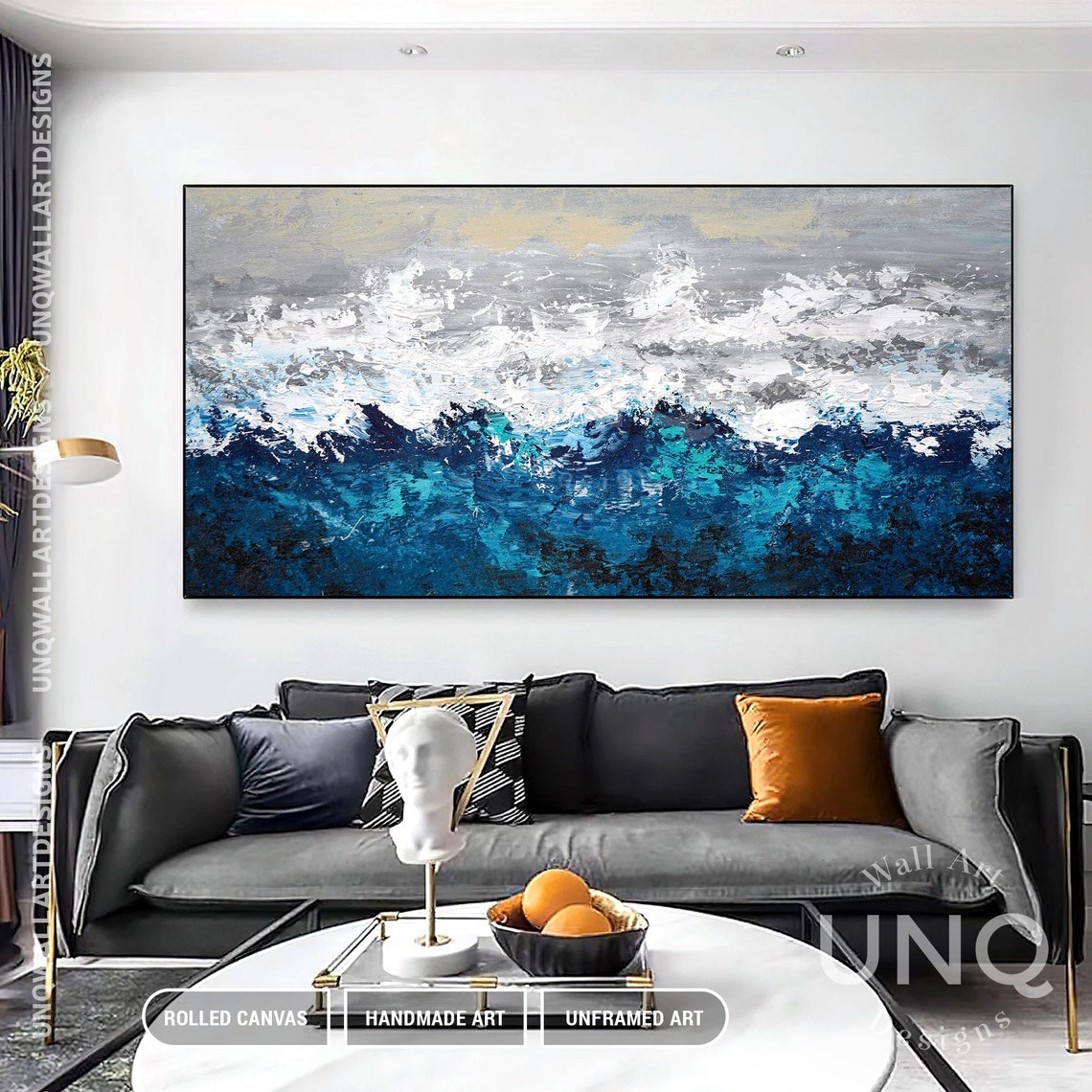 Deep Blue Ocean Waves Abstract Textured Impasto Seascape Art Poster - Image 4