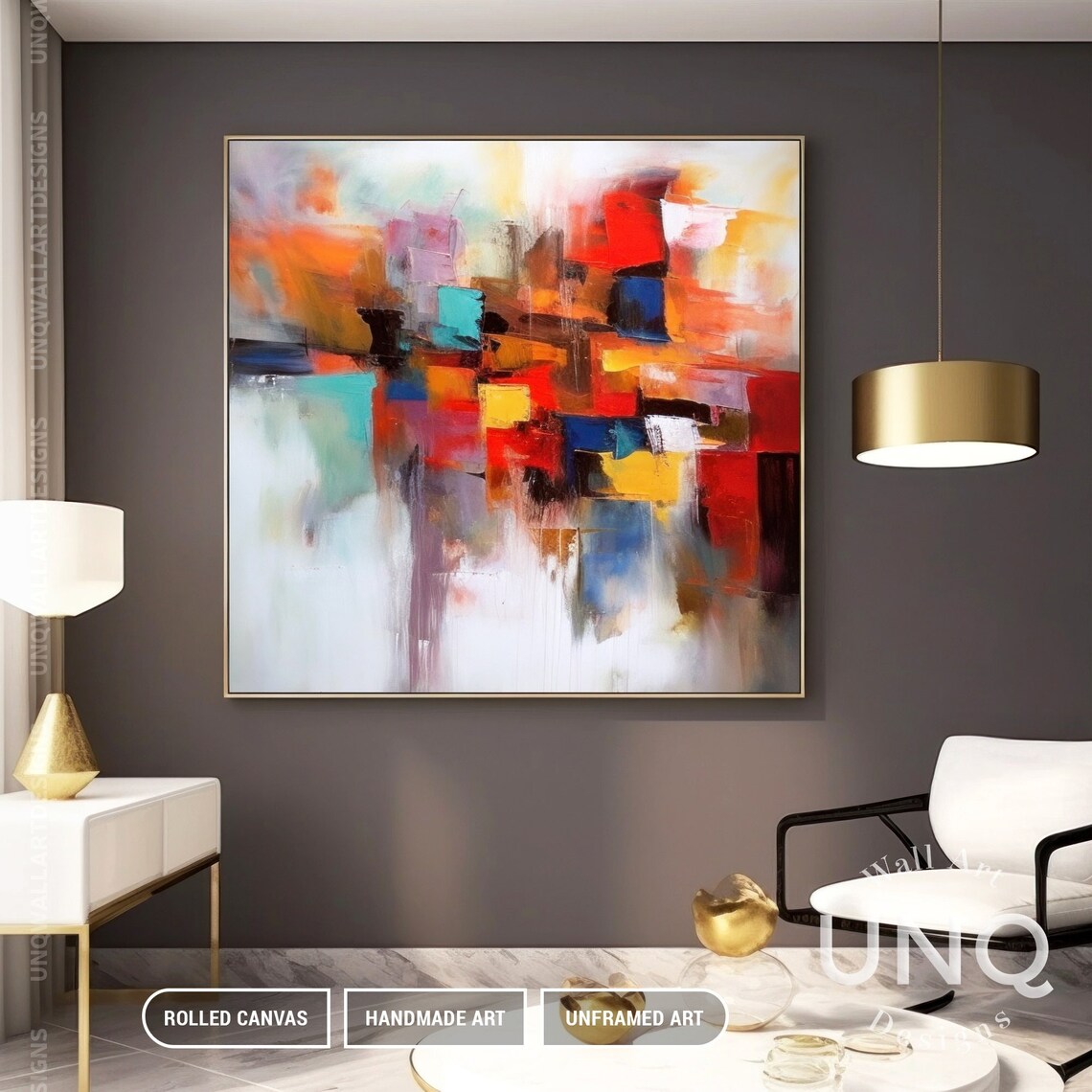 Extra Large Bright Color Brush Stroke Oil Painting Original Handmade Vertical Artwork Modern Art On Red Yellow Xxl Room Art - Image 2