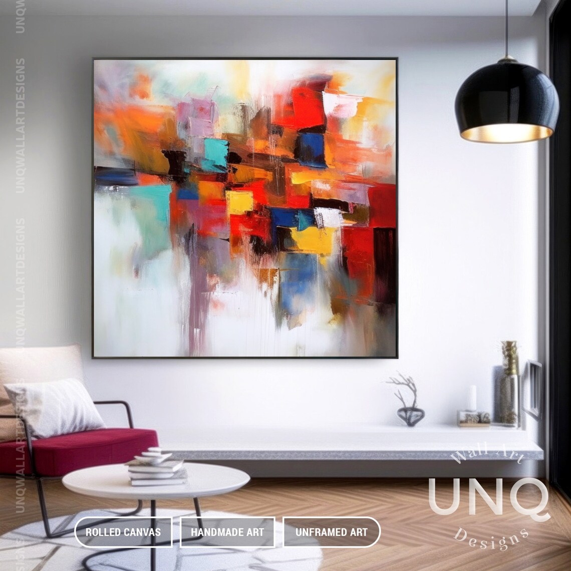 Extra Large Bright Color Brush Stroke Oil Painting Original Handmade Vertical Artwork Modern Art On Red Yellow Xxl Room Art - Image 5
