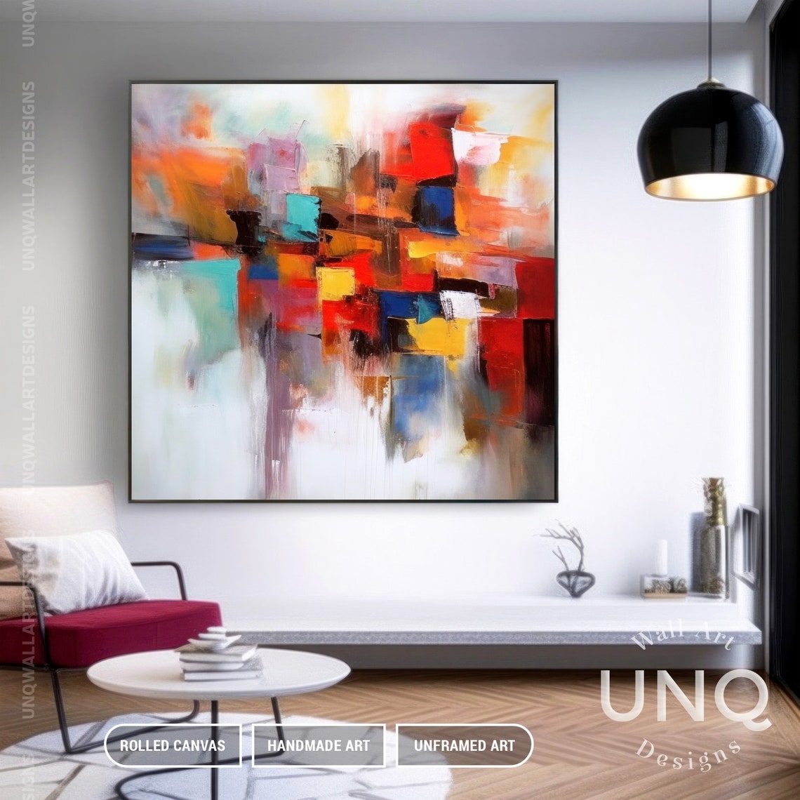 Red Orange Yellow And Blue Blocks Colorful Modern Abstract Art Poster - Image 5