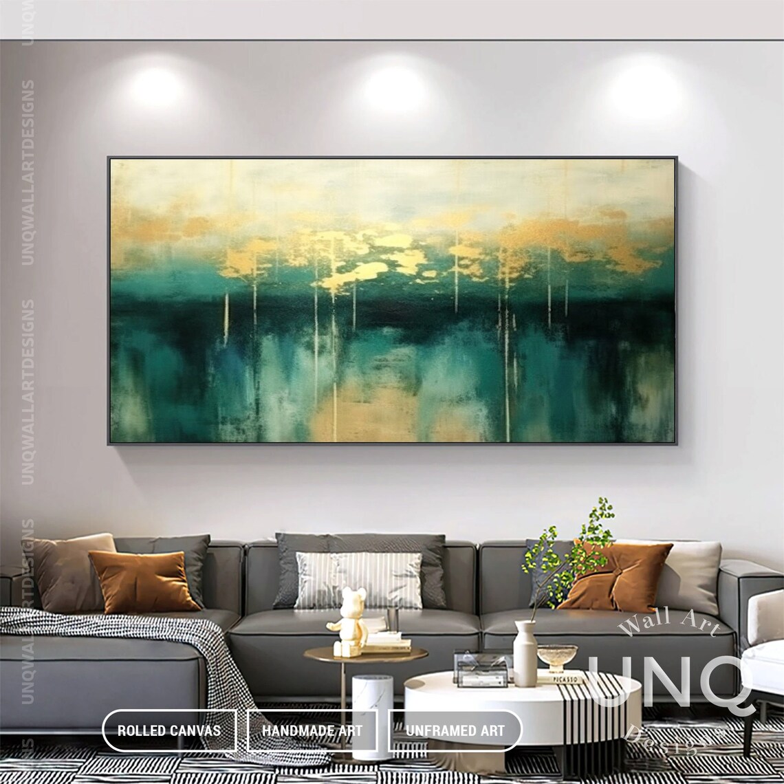 Green And Gold Leaf Abstract Painting Emerald Forest Luxury Poster - Image 6