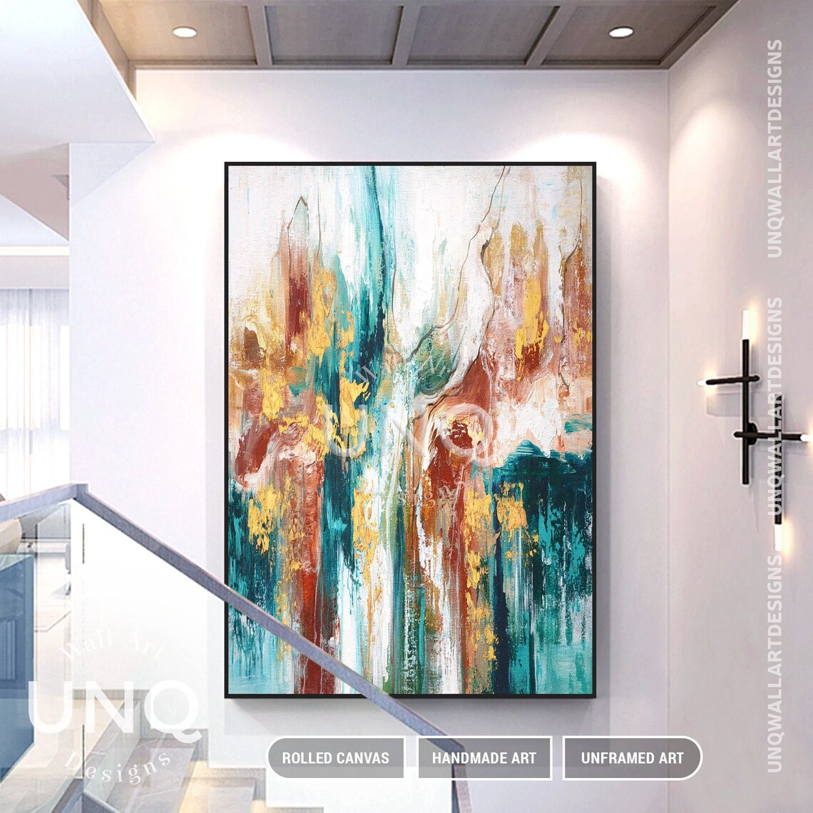 Large Abstract Oil Painting On Abstract Wall Art Original Textured Boho Wall Art Teal Fancy Acrylic Painting Spiritual Home Decor - Image 5