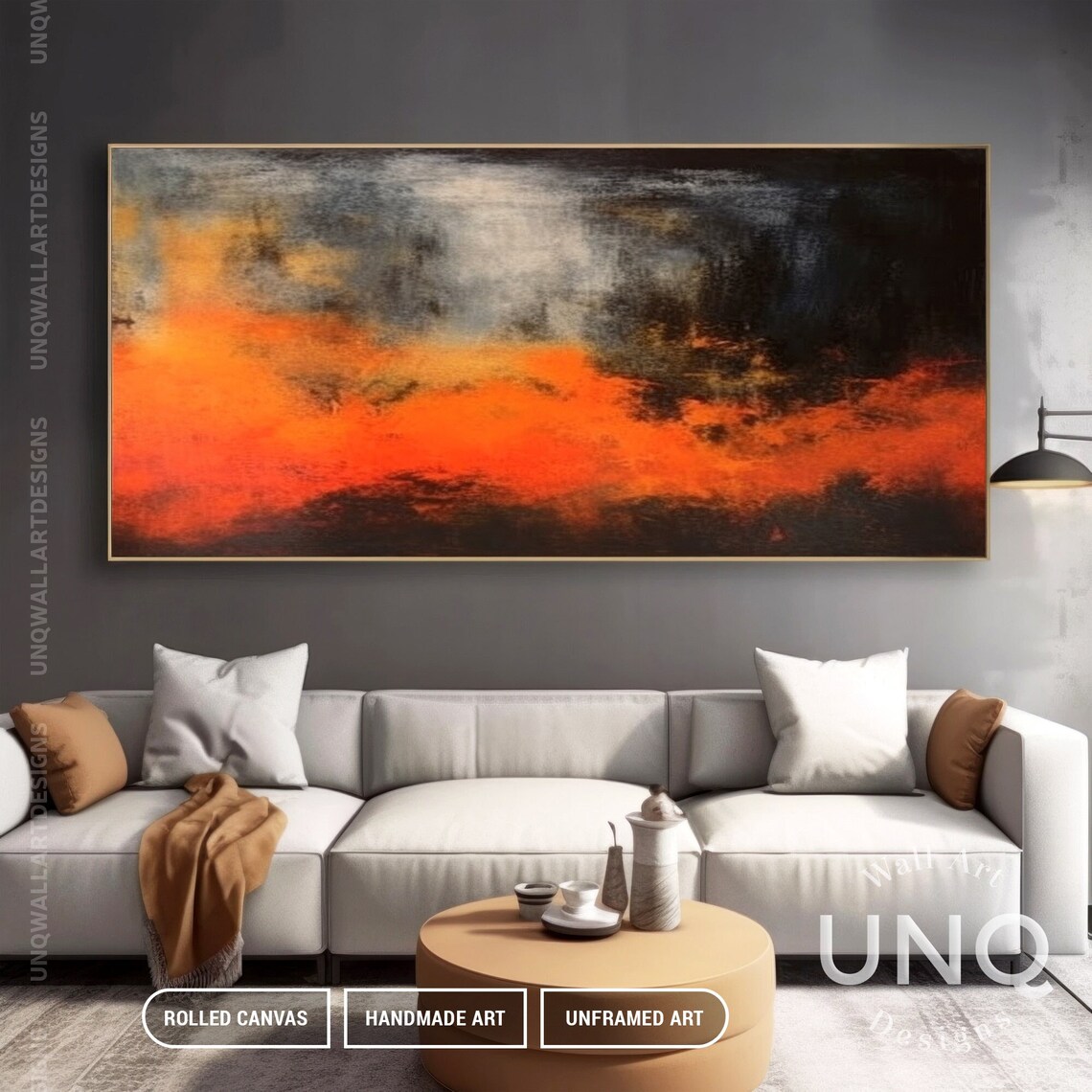 Hand-Painted Orange and Black Abstract Art Print - Image 3