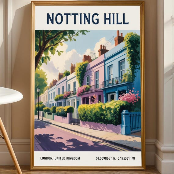 London Row Houses And Blue Pink Urban Illustration Contemporary Cityscape Wall Art For Home Decor Lovers