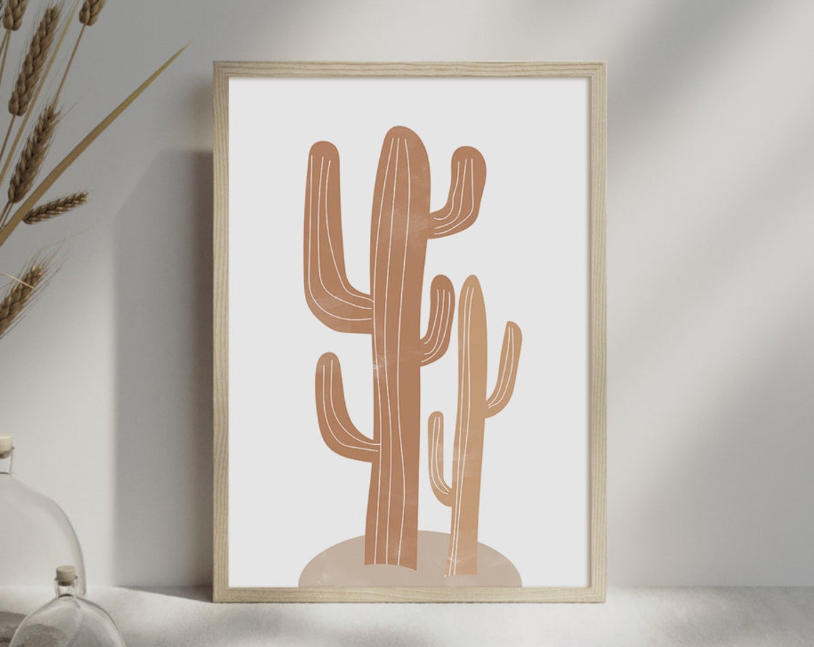 Terracotta Cactus Trio Minimalist Desert Botanical Line Art Poster - Image 2