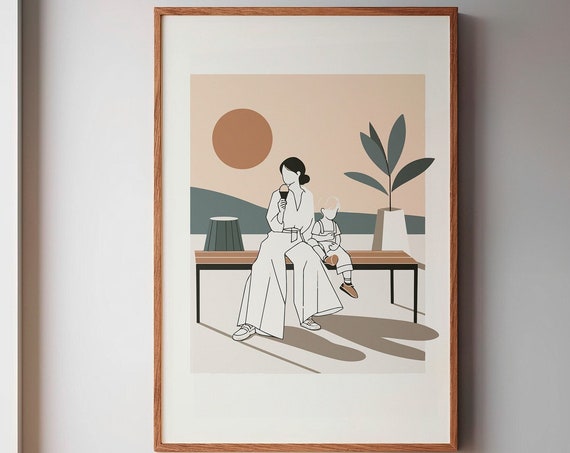 Single Mom With Son Poster For Scandinavian Kitchen Mother And Child Eating Ice Cream Print For Modern Home Parent Love Framed Poster