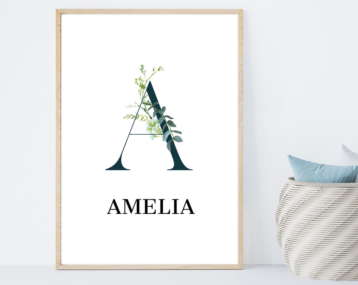 Personalized Botanical Initial Name Amelia Floral Monogram Poster