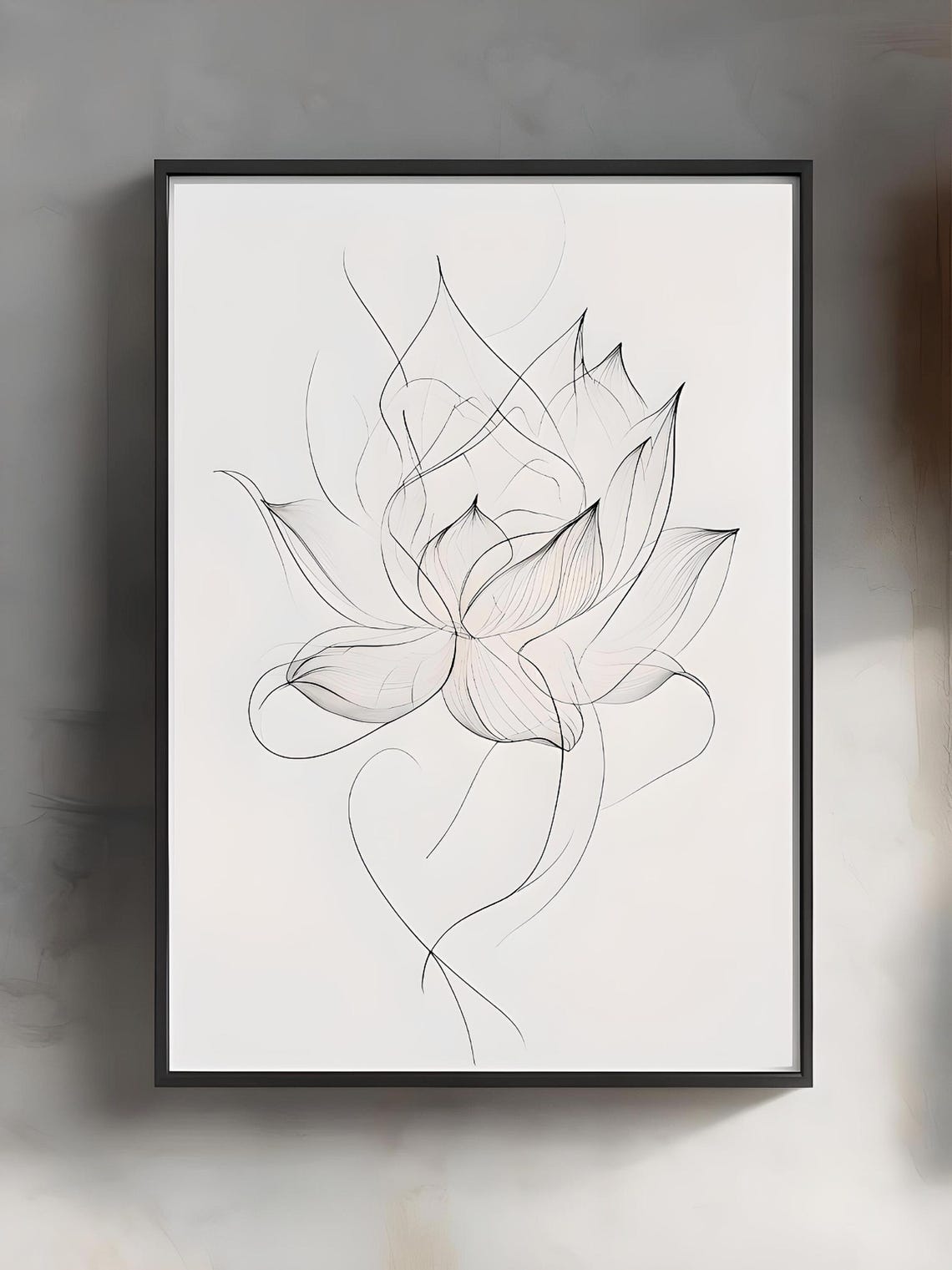 Minimalist Lotus Flower Black Line Drawing Zen Calm Art Poster