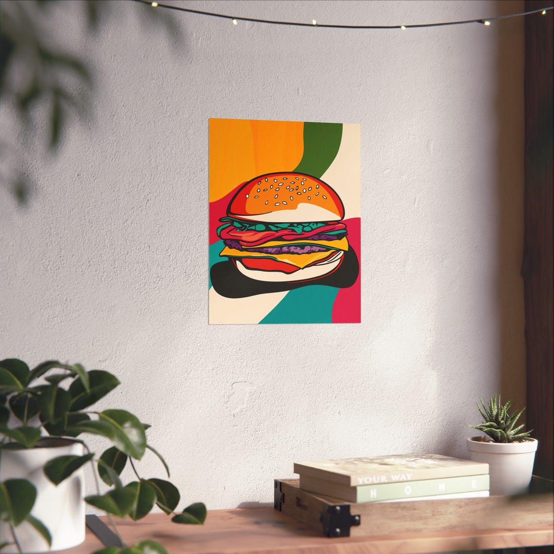 Pop Art Cheeseburger Retro Color Block Fast Food Kitchen Poster - Image 2