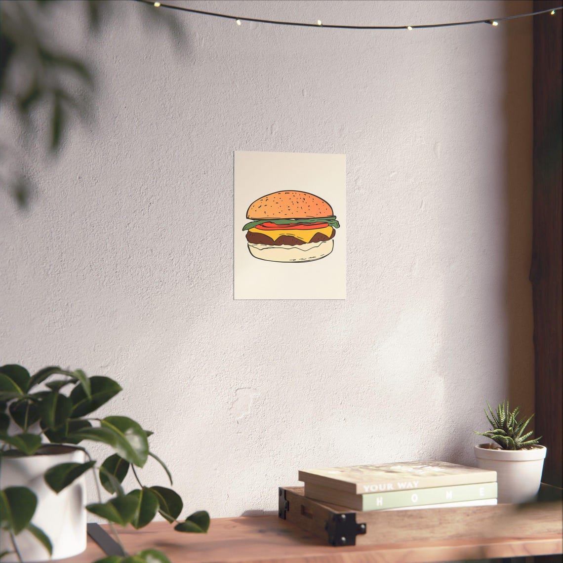 Simple Cheeseburger Line Drawing Kitchen Wall Decor Artwork Poster - Image 2