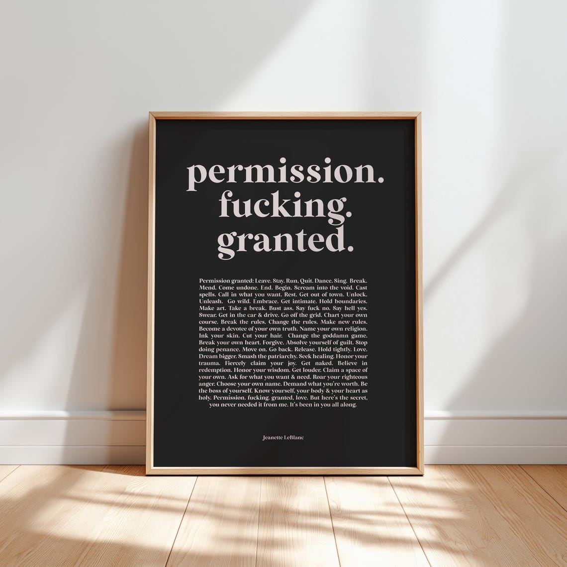Permission Granted Feminist Manifesto Jeanette LeBlanc Black Poster