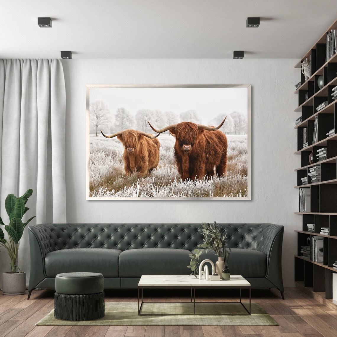 Highland Cow Landscape, Rustic Nordic Decor - Image 2