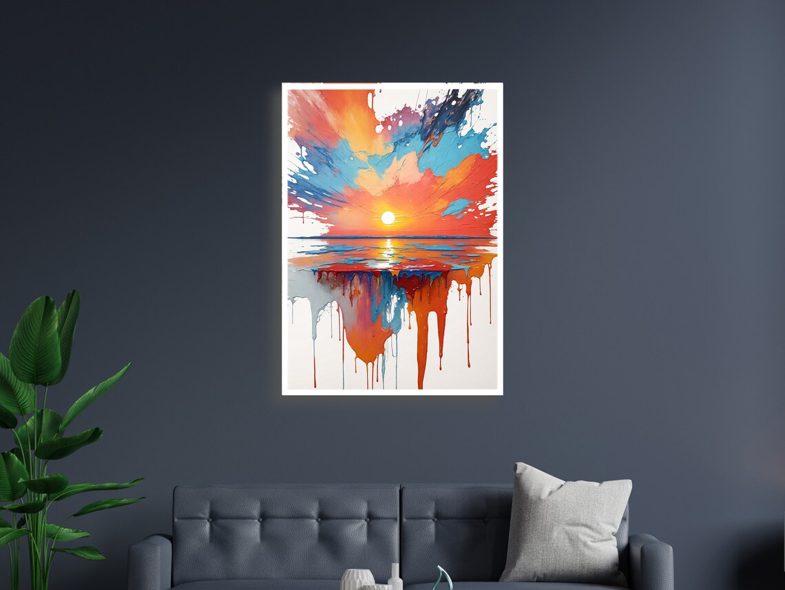 Sunset Cascade Dripping Paint Art Print, Modern Decor - Image 3