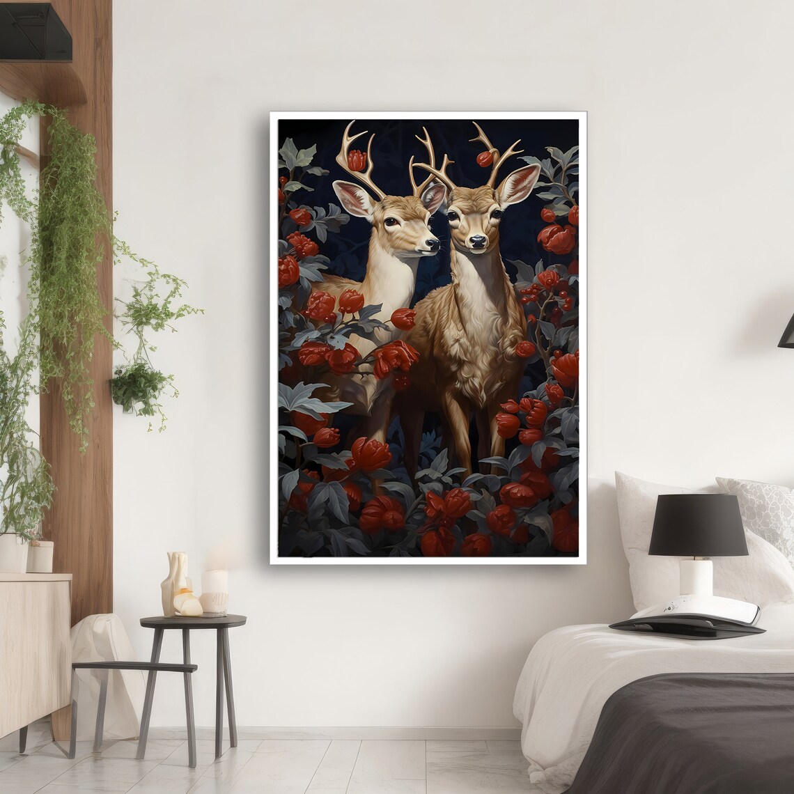 Enchanting Deer Pair, Floral Painting Gift for Nature Lovers - Image 2