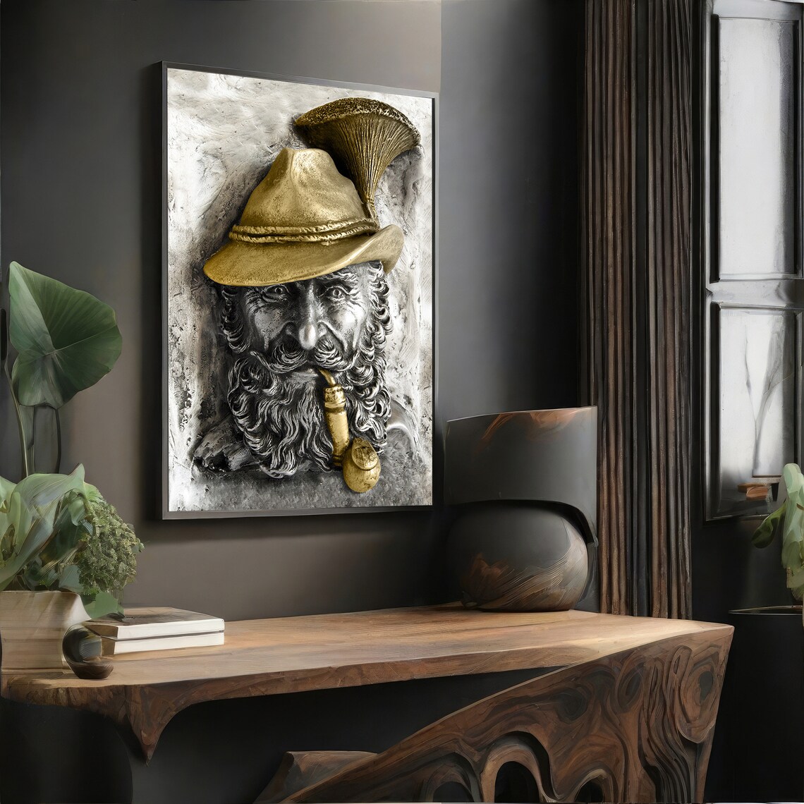 Charming Elderly Man With Pipe, Modern Painting