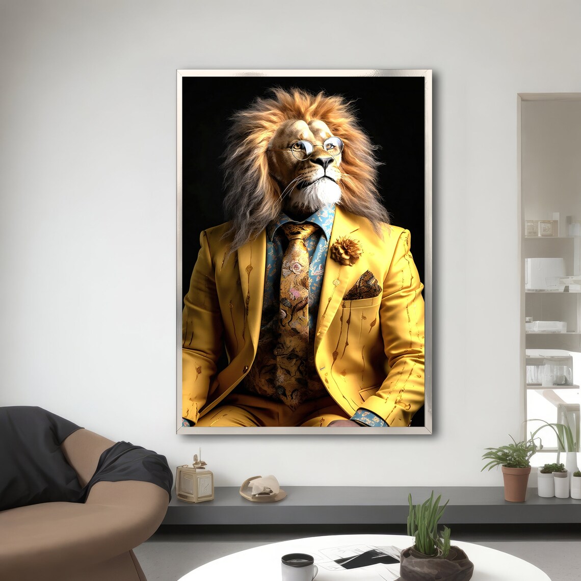 Regal Lion In Yellow Suit Painting - Image 3