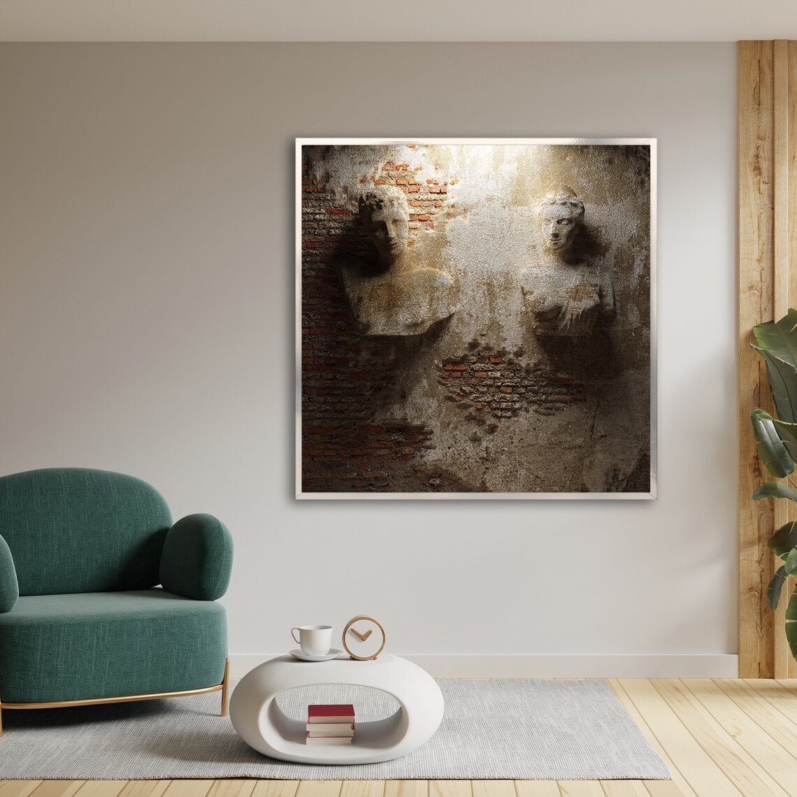 Ancient Wall Relief Sculpture, Rustic Busts - Image 4