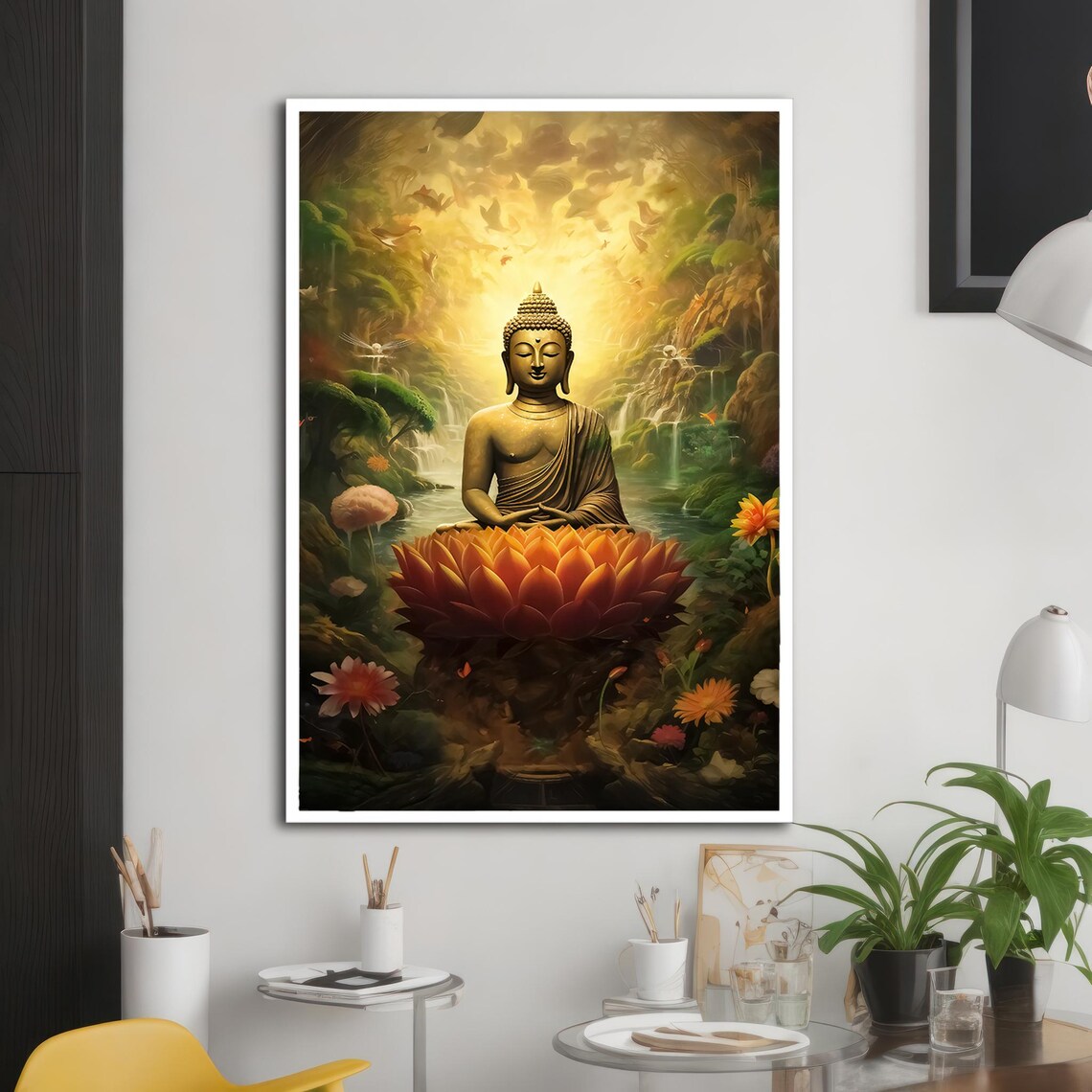 Buddha With Flowers, Zen Spiritual Artwork - Image 2