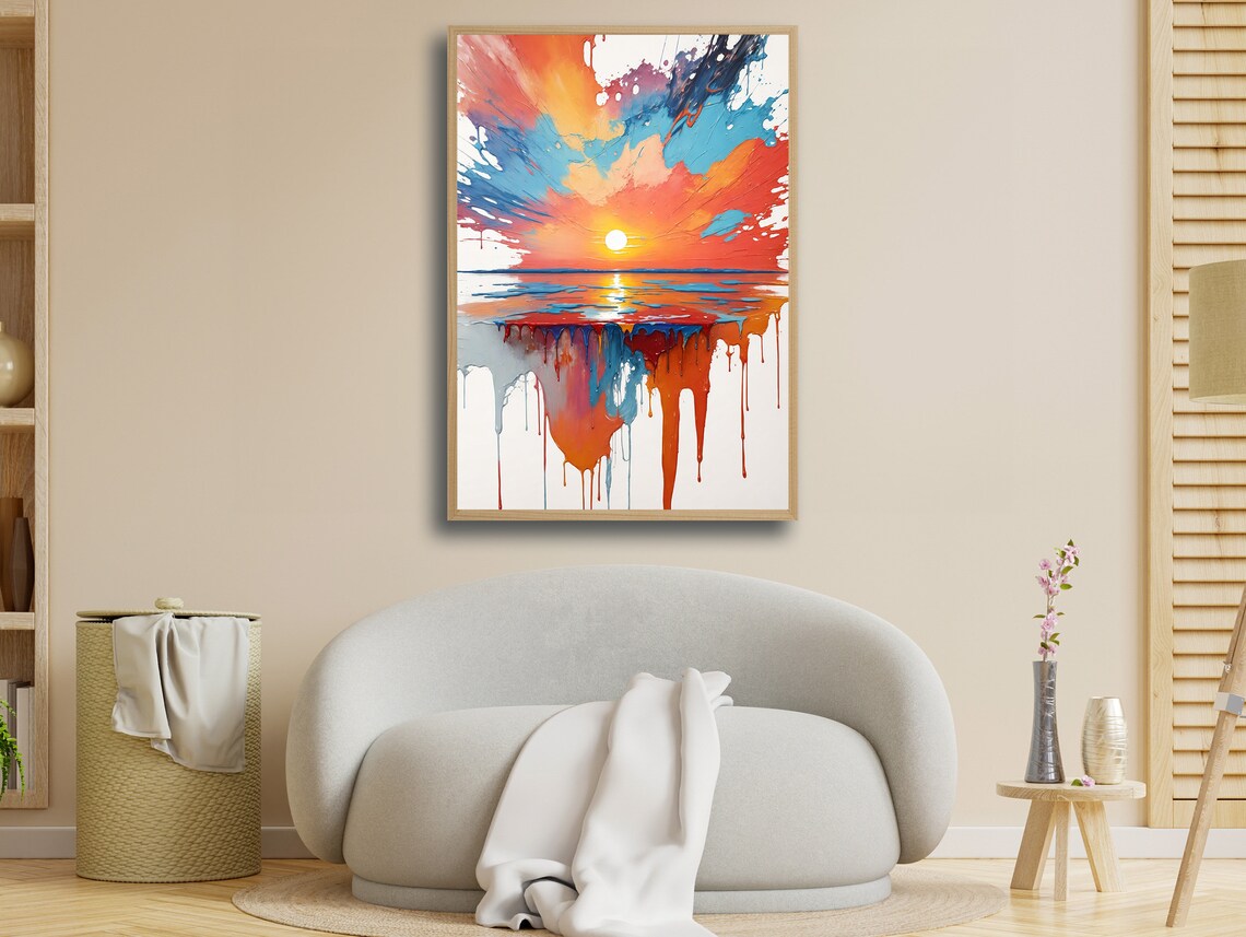 Sunset Cascade Dripping Paint Art Print, Modern Decor - Image 4