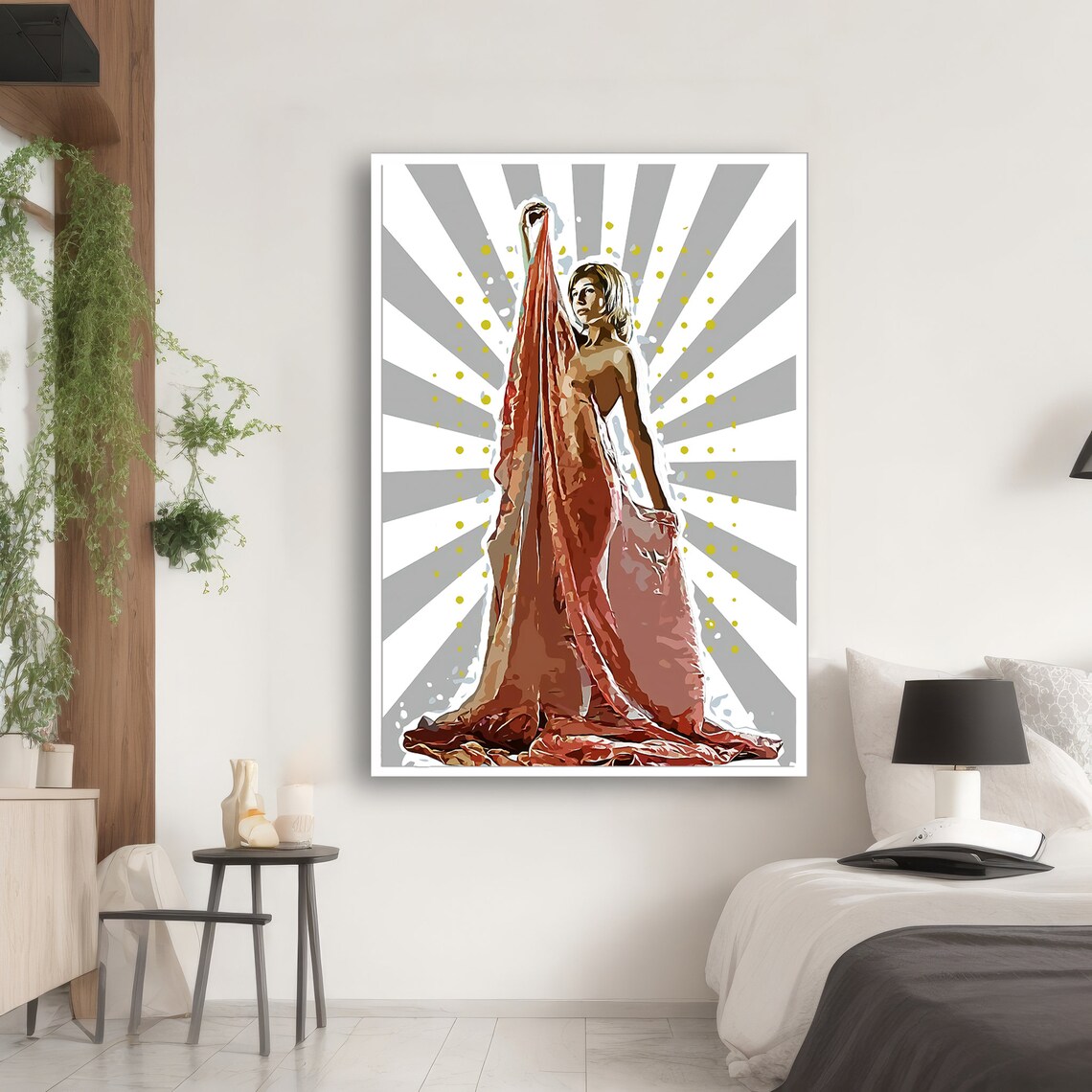 Radiant Nude Woman With Red Cloth, Modern Art - Image 2