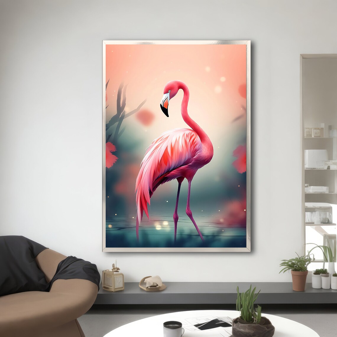 Pink Flamingo Painting, Bird and Nature Enthusiast Gift - Image 3