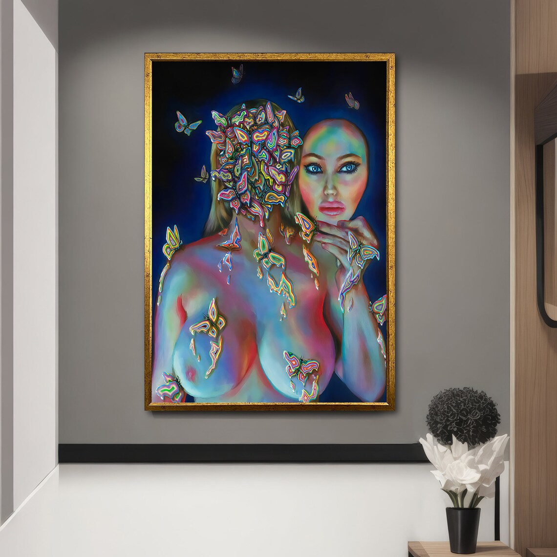 Surreal Nude Woman With Butterflies, Modern Art - Image 5