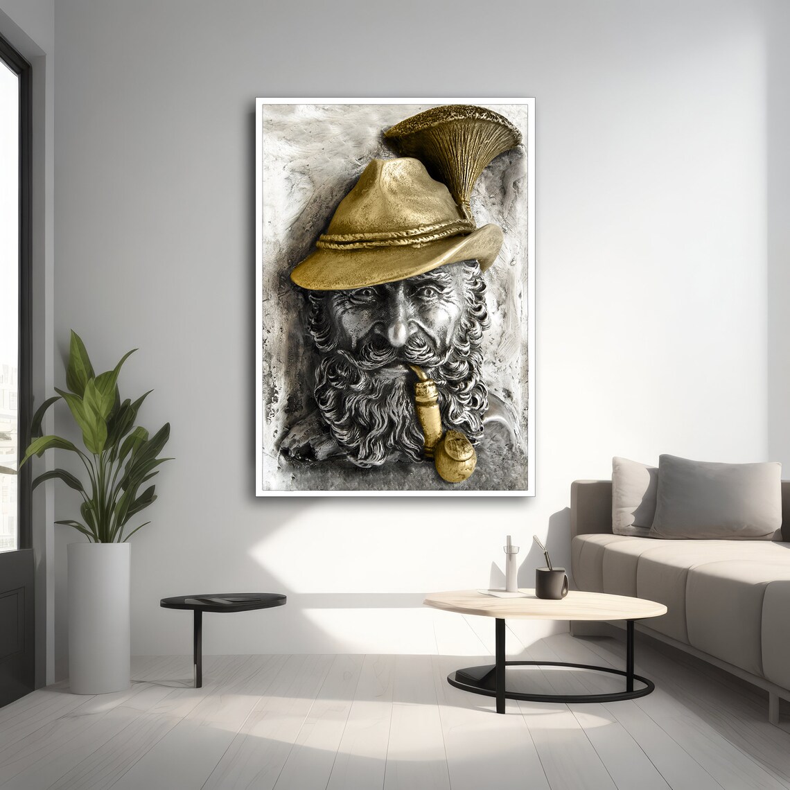 Charming Elderly Man With Pipe, Modern Painting - Image 2