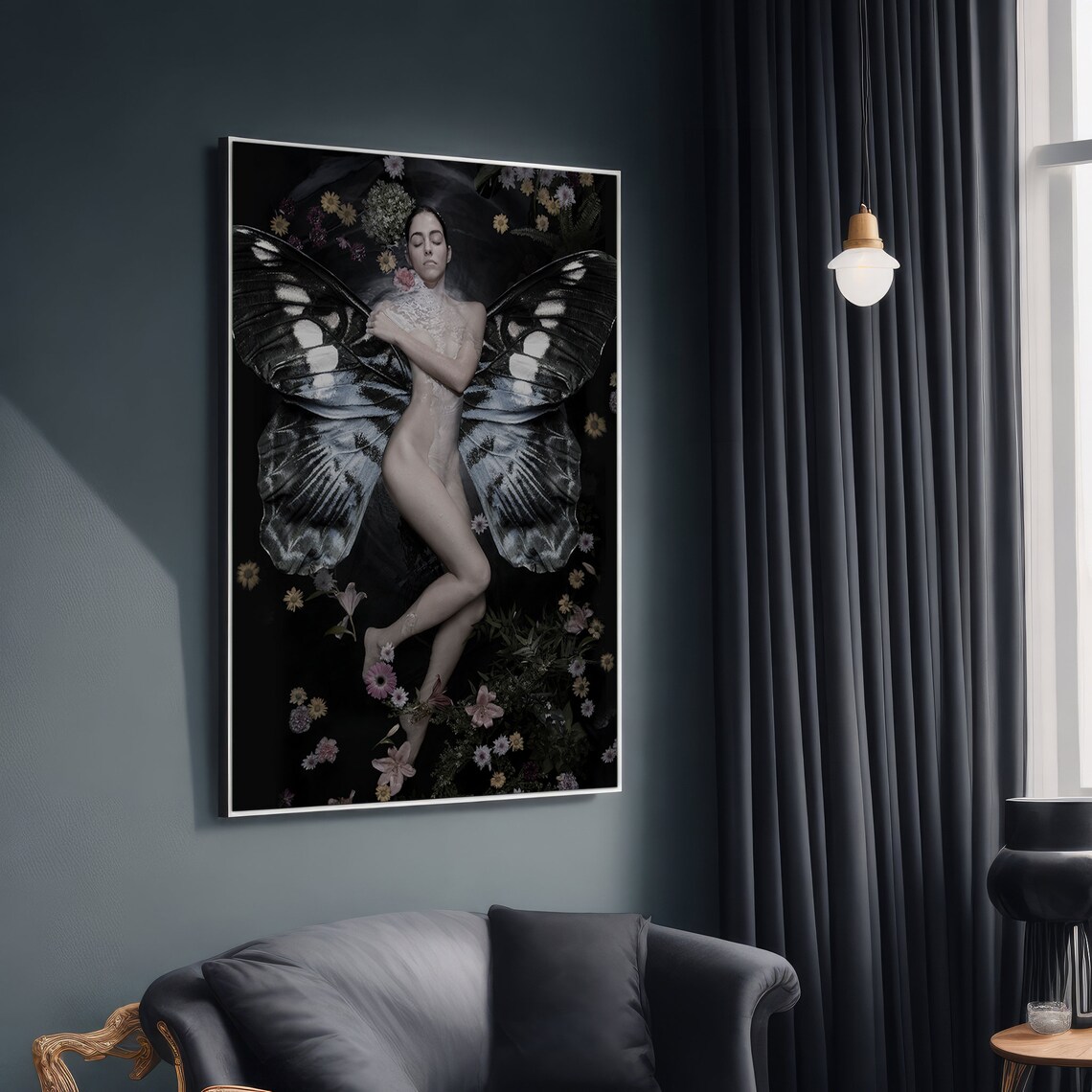 Butterfly Wings Nude Woman Ethereal Floral Art