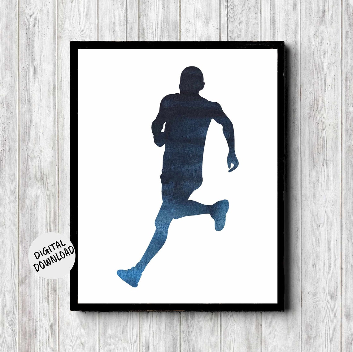 Navy Watercolor Runner Silhouette from Behind Sports Wall Poster