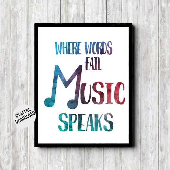 Where Words Fail Music Speaks Quote Watercolor Typography Poster