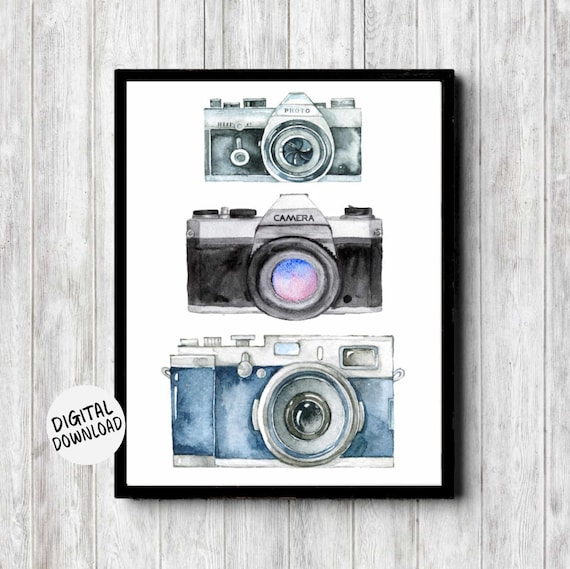 Watercolor Camera Art Print, Photographer Gift