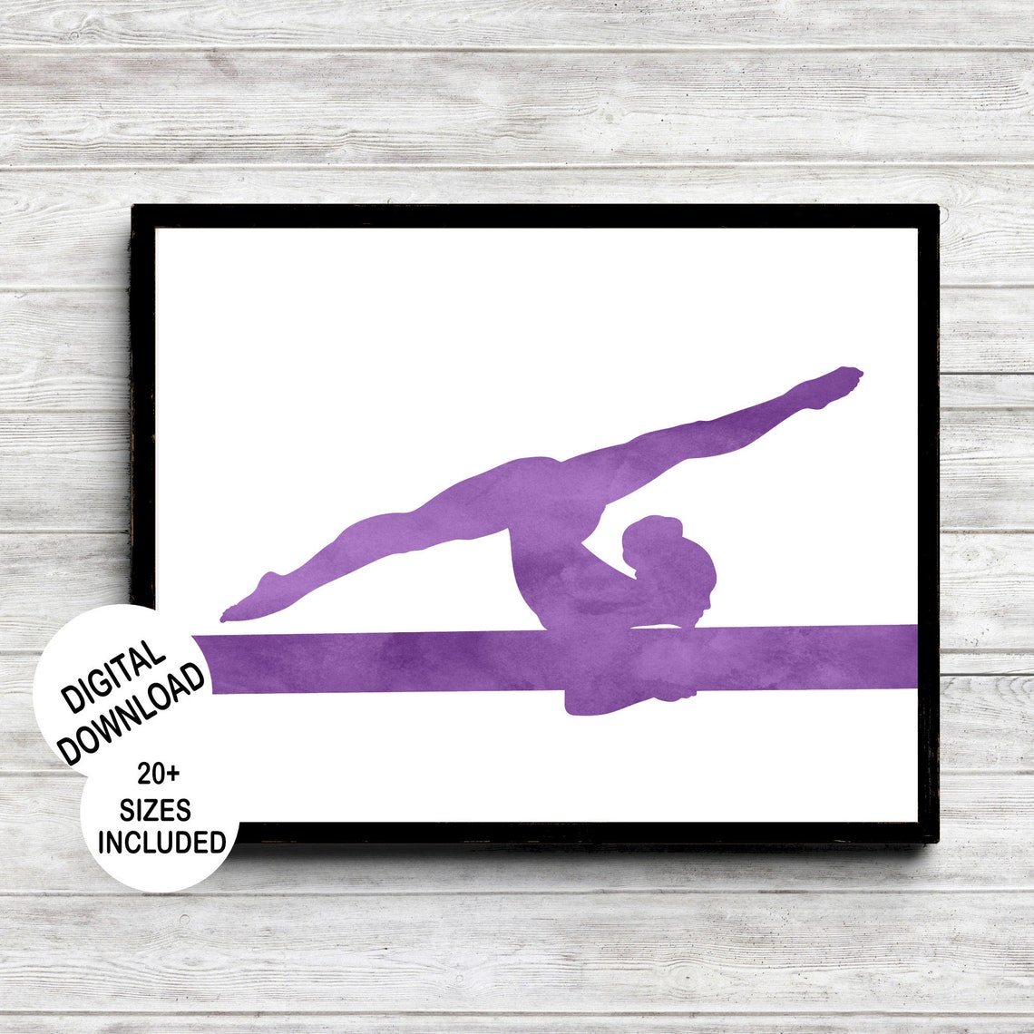 Womens Gymnastics Print Watercolor Balance Beam Gymnastics Girls Room Decor Female Gymnast Sport Poster Purple Wall Art