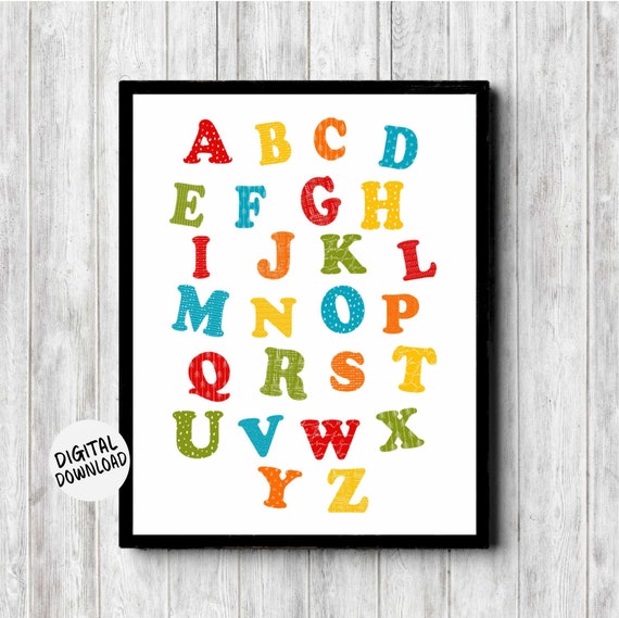 Bright Alphabet Kids Room Nursery Art Colorful Abc Letters Preschool Classroom Decor Play Room Wall Art