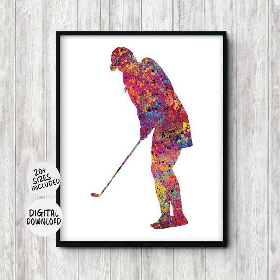 Golf Gift For Her Womens Golf Wall Art Female Golf Player Chipping Poster With Paint Splatter Texture Teen Girl Sport Print