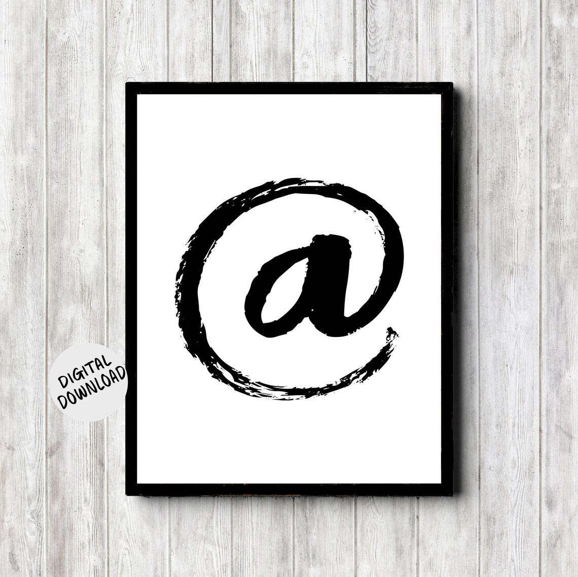 At Sign Brushstroke Minimalist Black and White Teen Room Poster