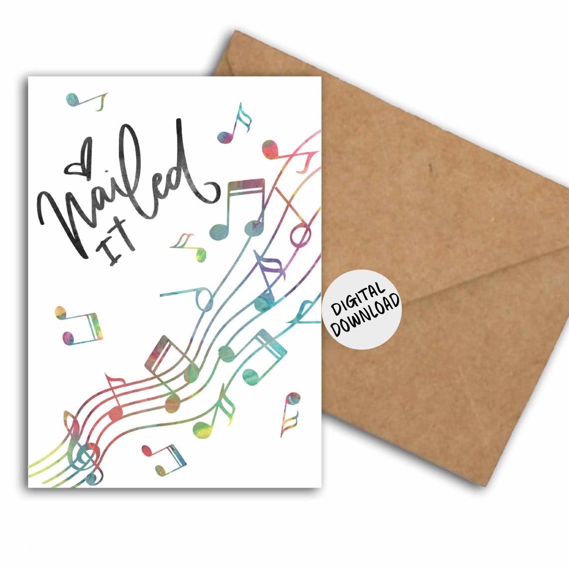Nailed It Music Notes Congratulations Card Rainbow Watercolor Print