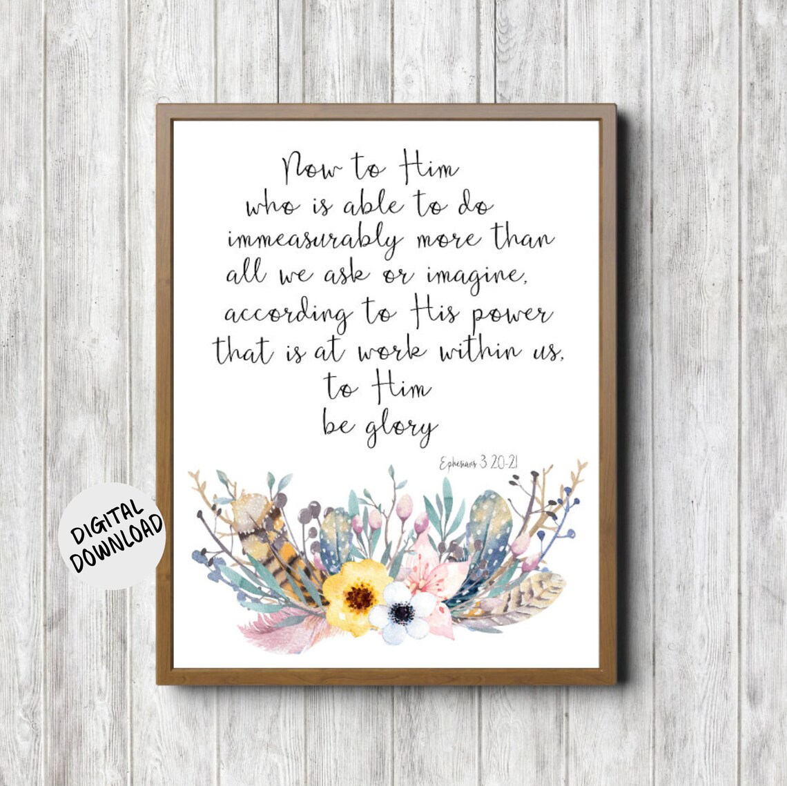 Ephesians 3:20-21 Scripture Art Print, Watercolor Floral