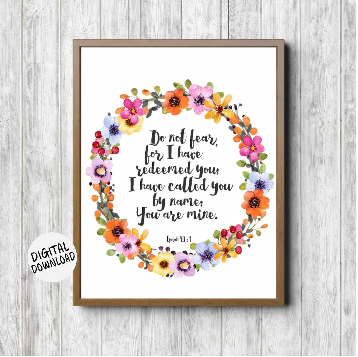 Isaiah 43:1 Scripture Wall Art, Floral Watercolor