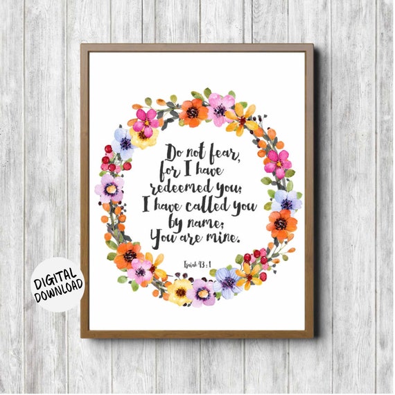 Isaiah 43:1 Scripture Wall Art, Floral Watercolor